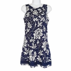 WREN Navy White Floral Lace Print Sleeveless Shift Dress XSmall